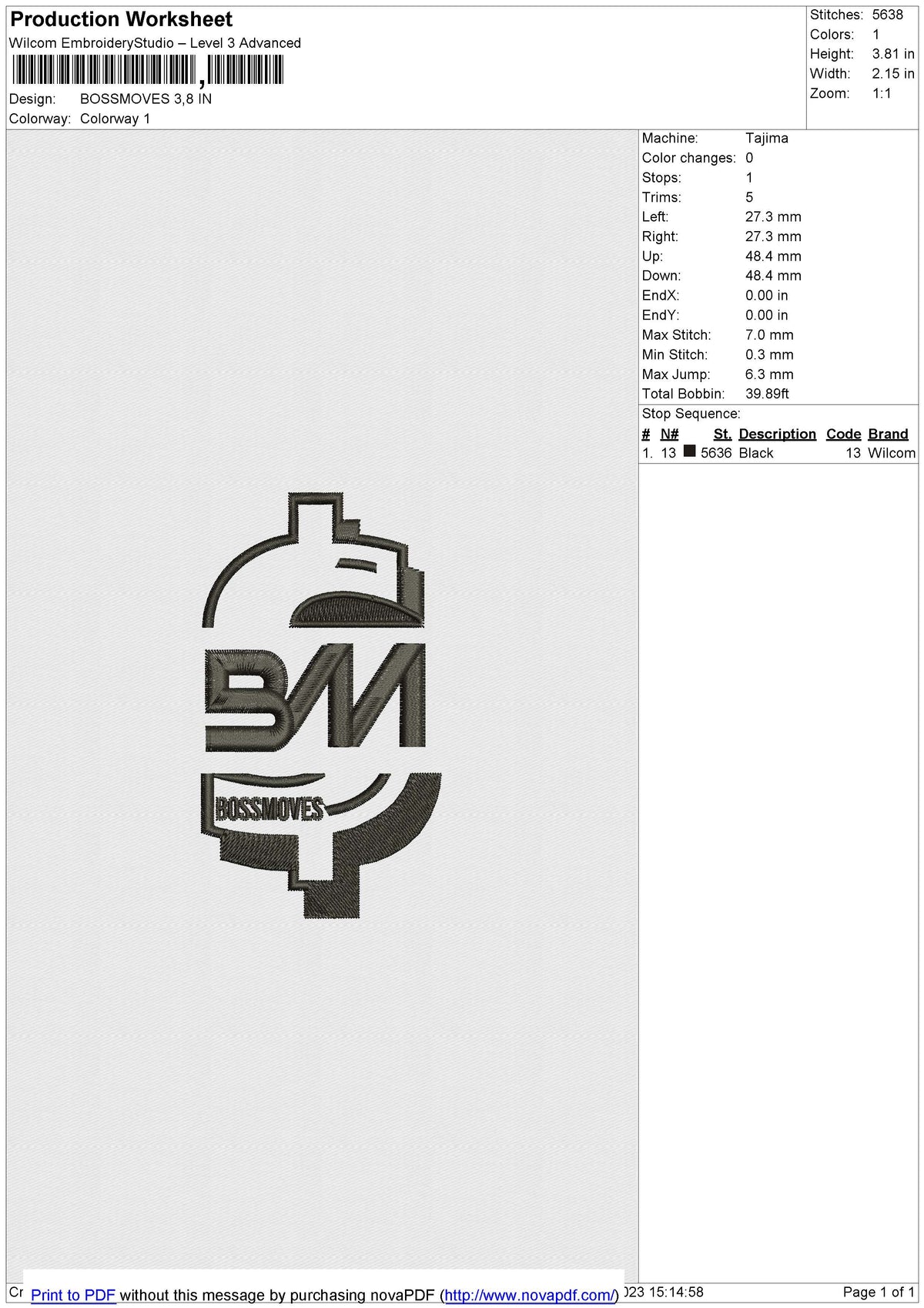 BOSSMOVES Embroidery File 6 size
