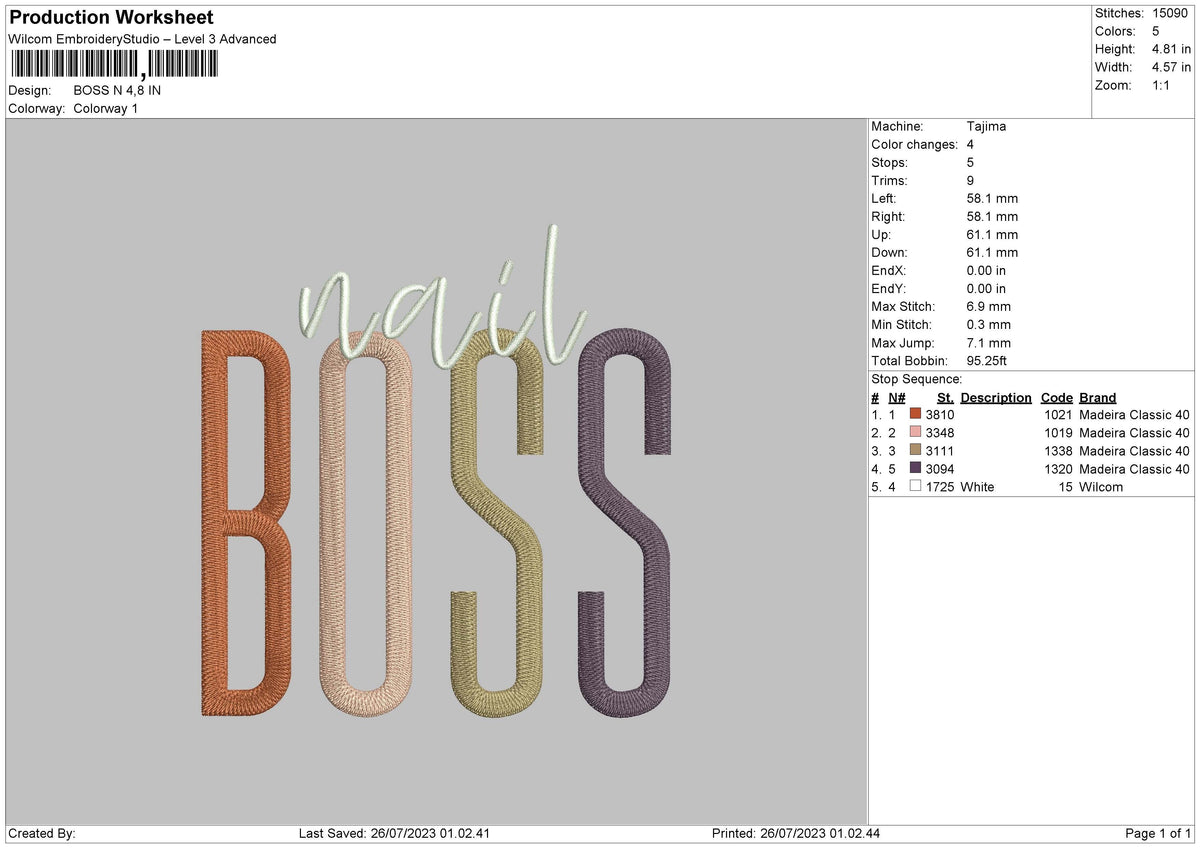 Boss N Embroidery File 6 sizes