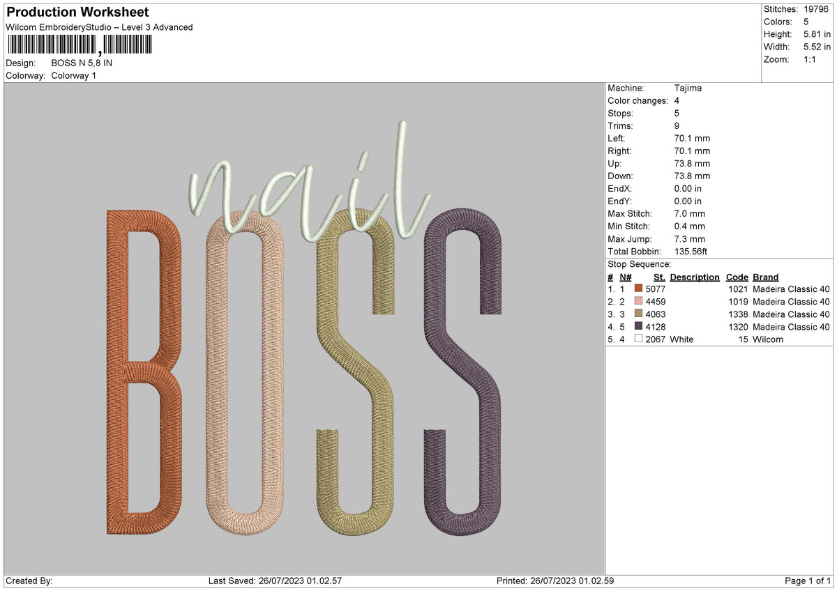 Boss N Embroidery File 6 sizes