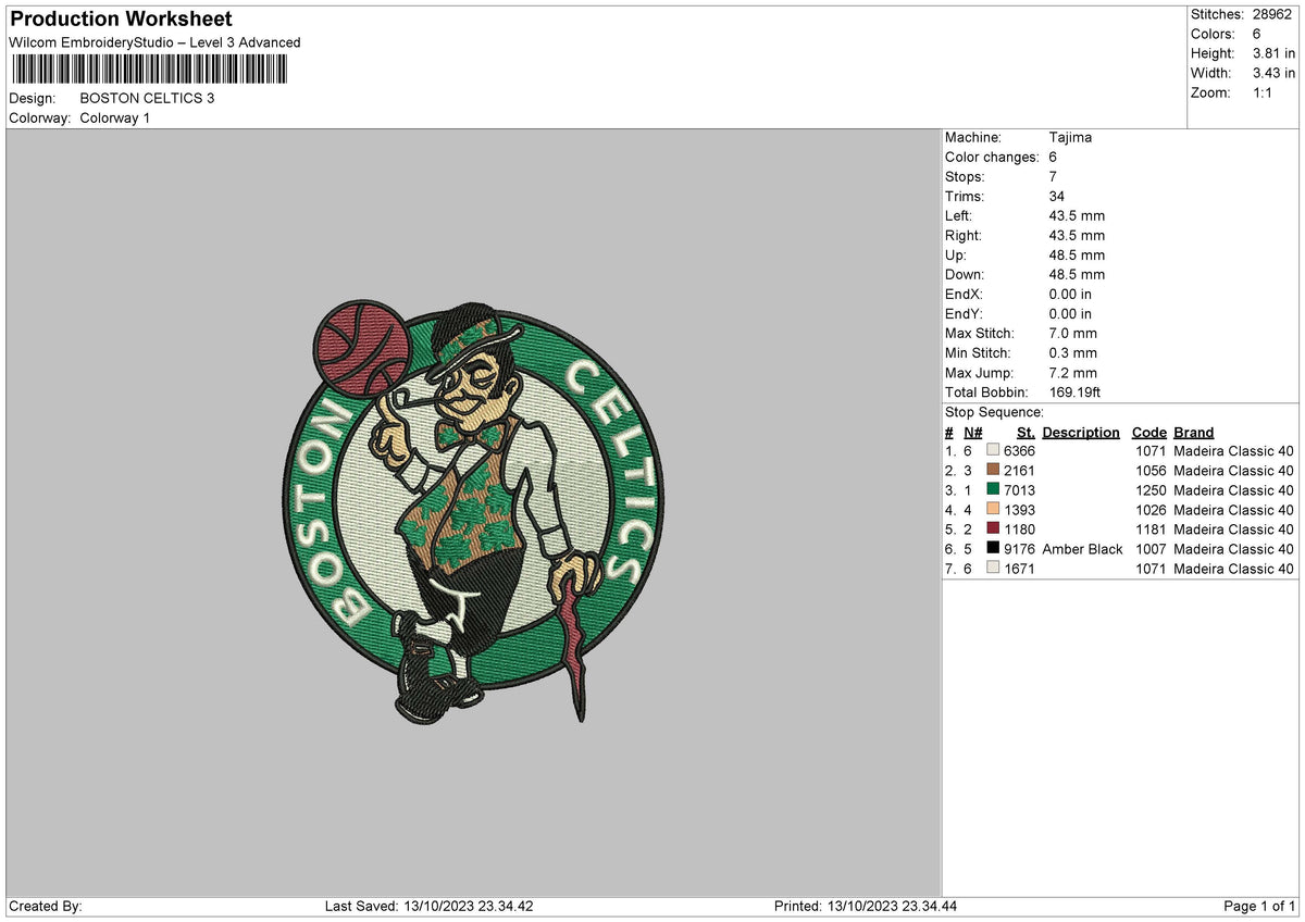 Boston C Embroidery File 6 Sizes