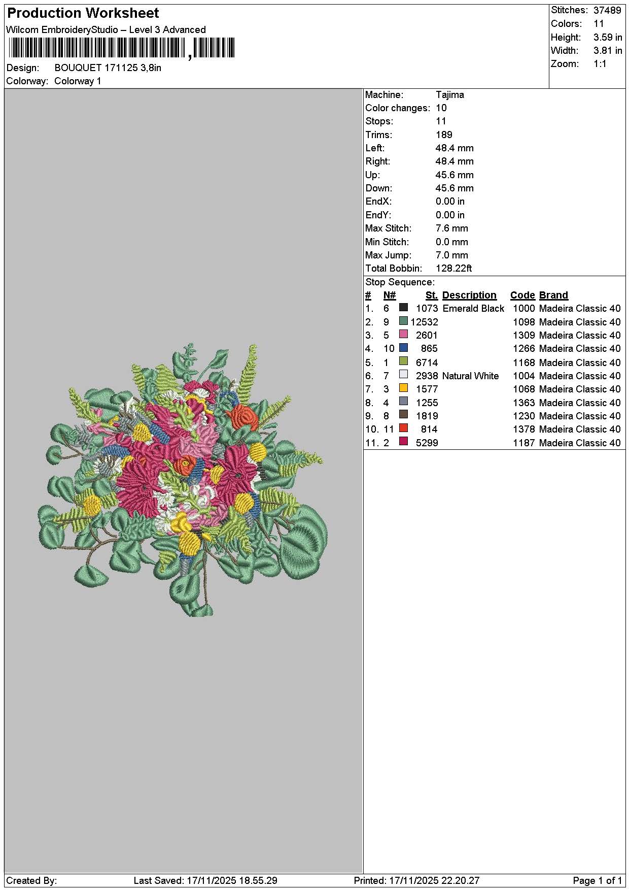 Bouquete 1711 Embroidery File 6 sizes