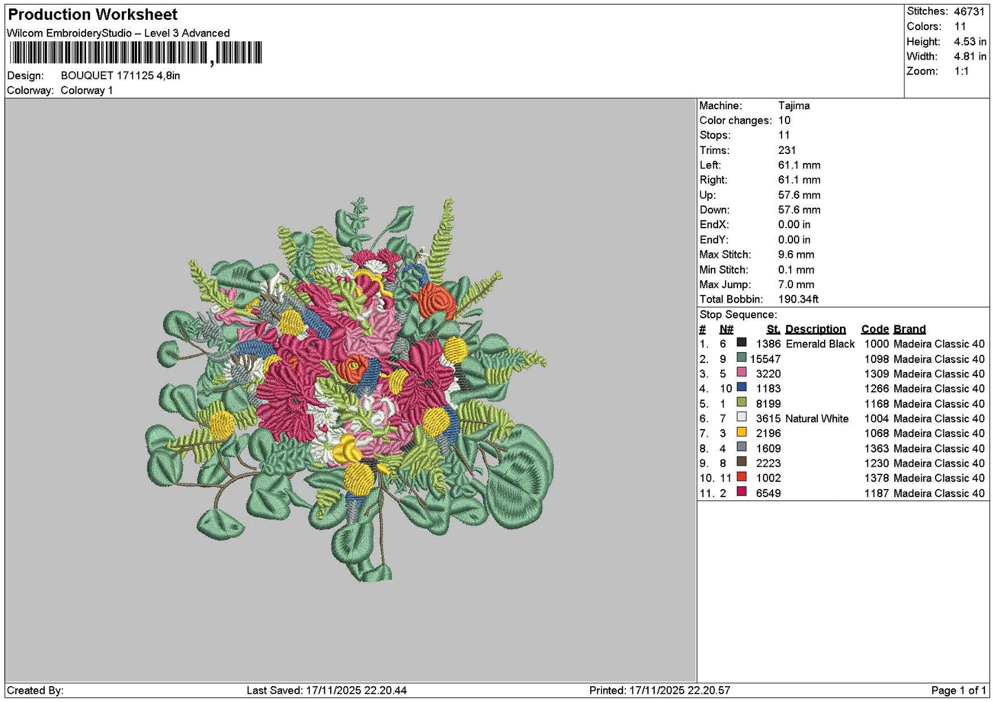 Bouquete 1711 Embroidery File 6 sizes