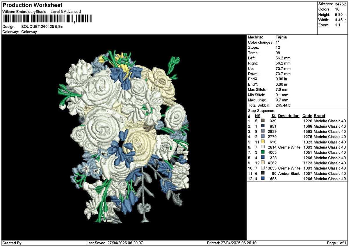 Bouquete 2604 Embroidery File 6 sizes