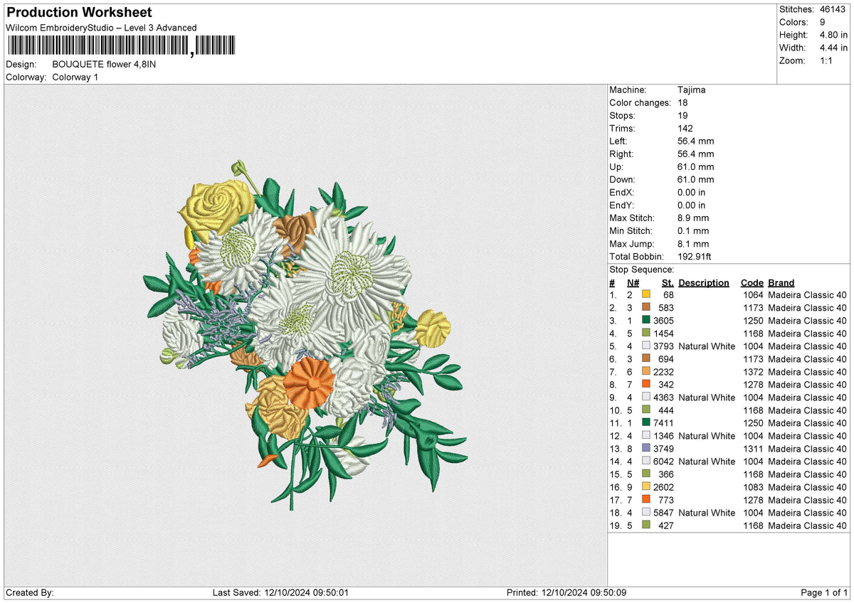 BOUQUETE flower Embroidery File 6 size