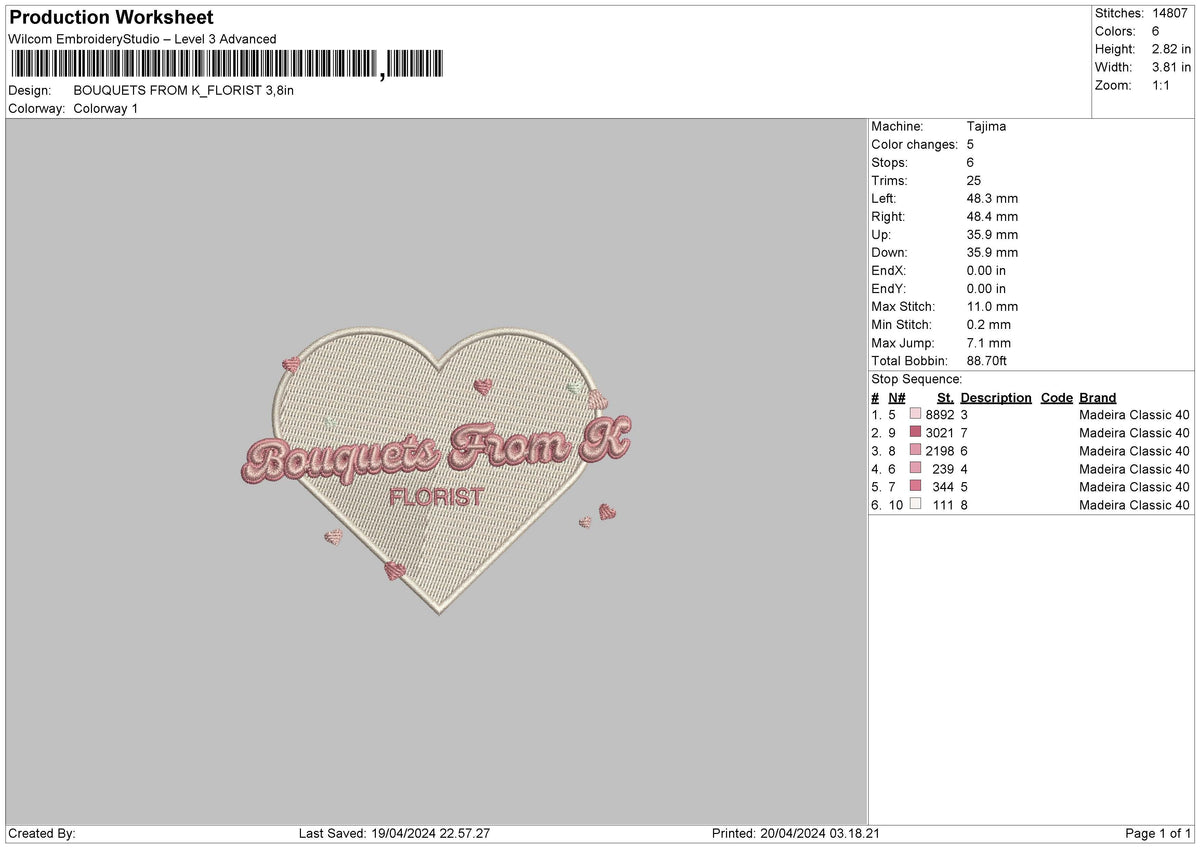 Florist Love Embroidery File 6 sizes