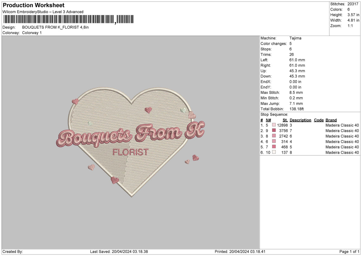 Florist Love Embroidery File 6 sizes