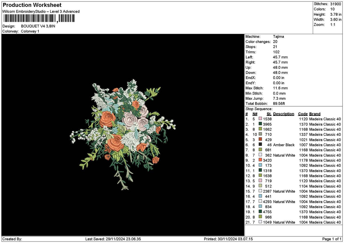 Bouquete 3011b Embroidery File 6 sizes
