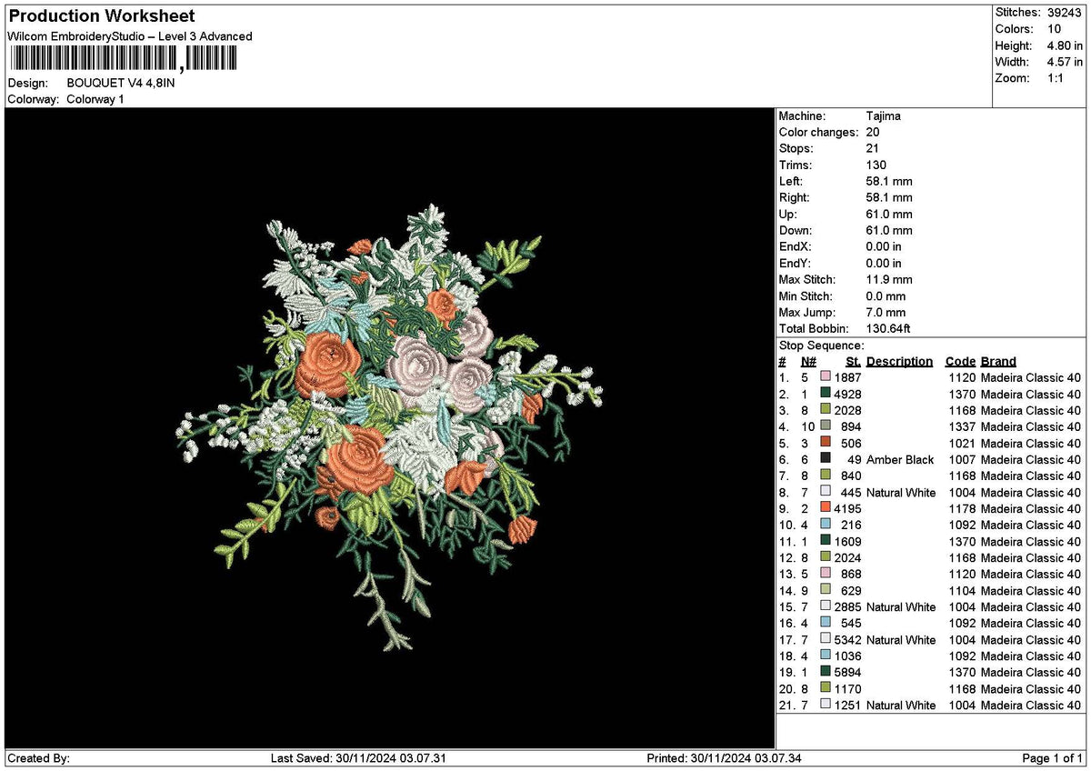 Bouquete 3011b Embroidery File 6 sizes