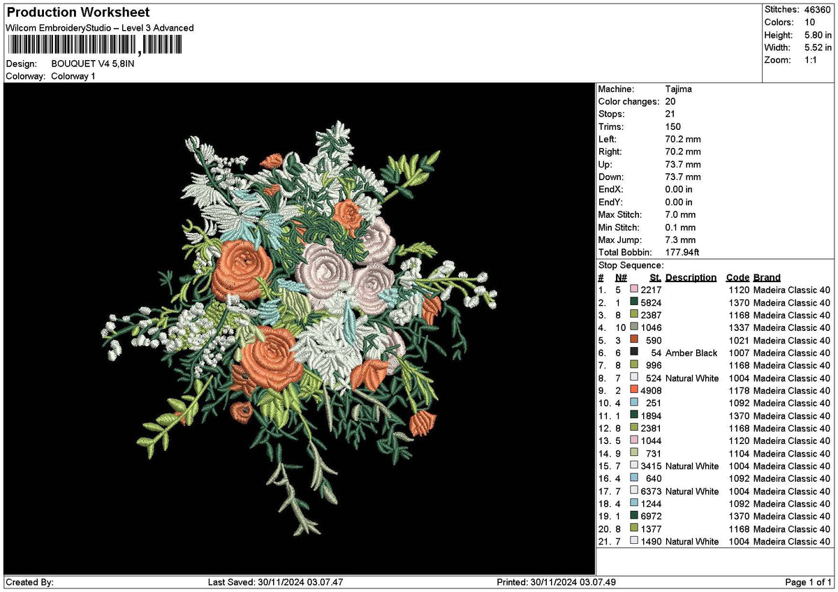 Bouquete 3011b Embroidery File 6 sizes
