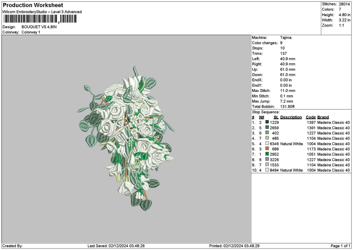 Bouquete 0212 Embroidery File 6 sizes