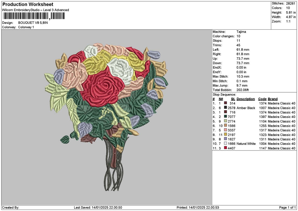Bouquete V8 Embroidery File 6 sizes