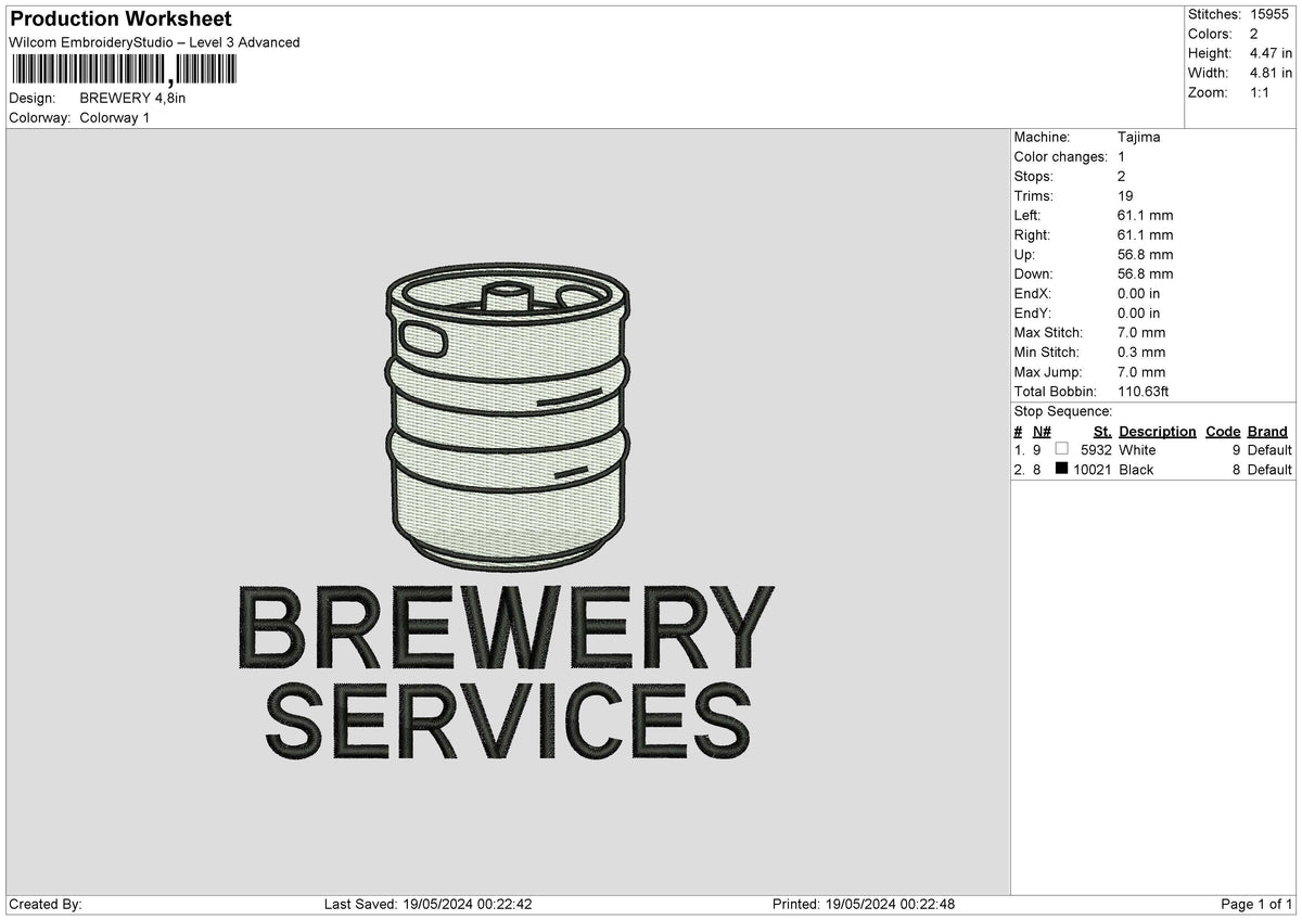 BREWERY Embroidery File 6 size