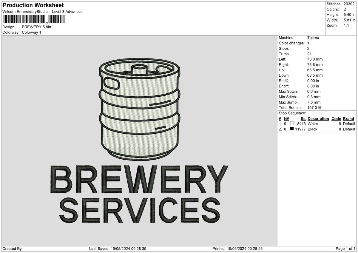 BREWERY Embroidery File 6 size