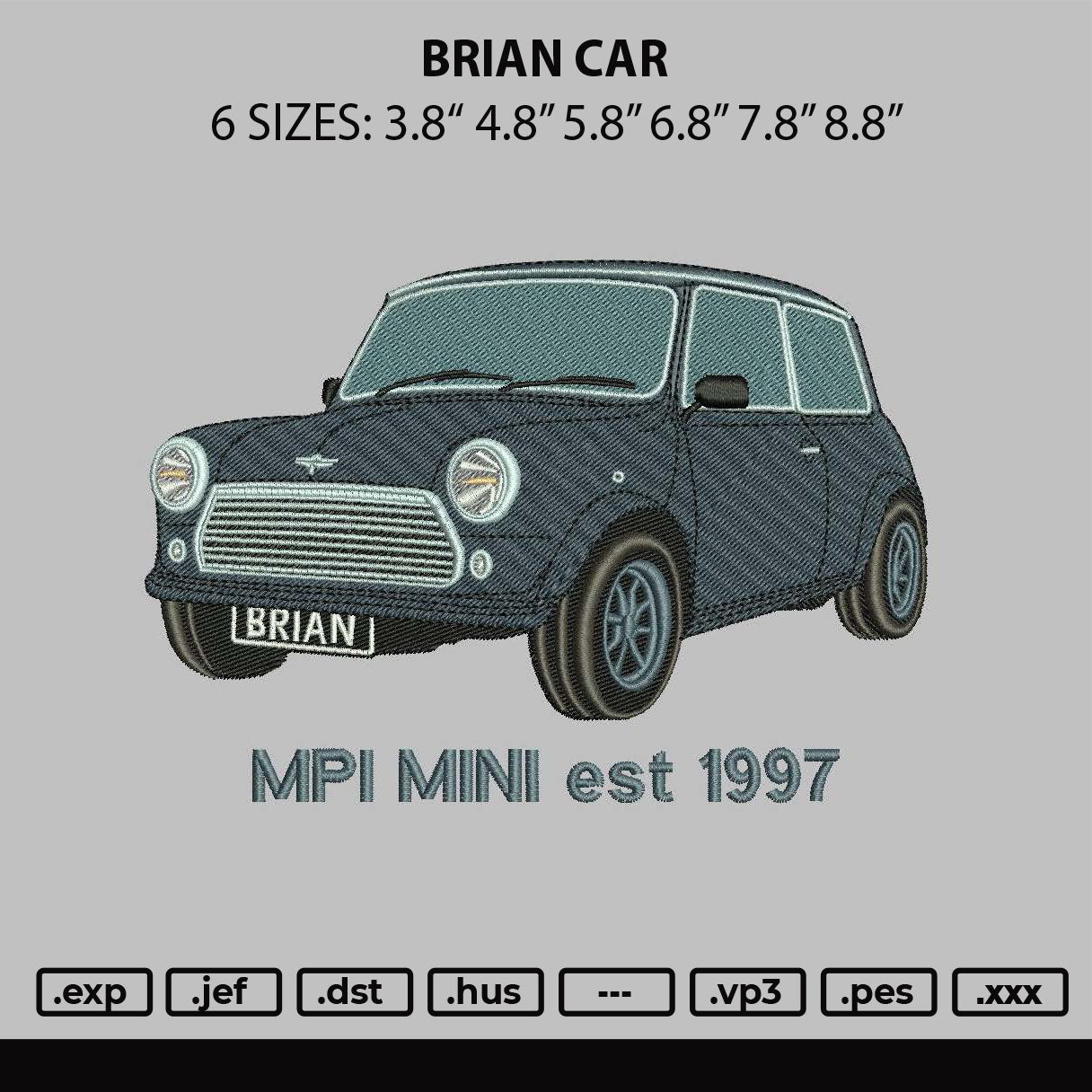 Brian Car Embroidery File 6 sizes
