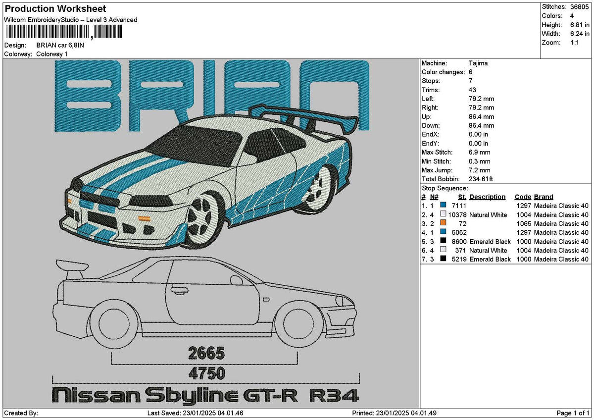 Blue Car 01a Embroidery File 6 sizes