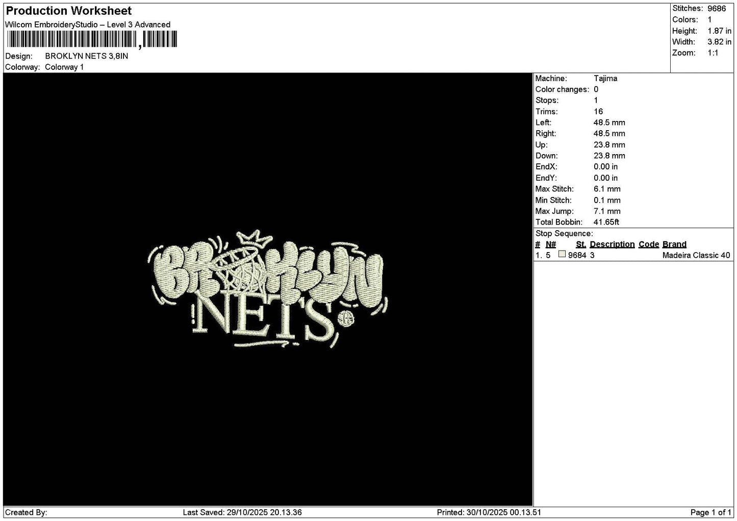 Brooklyntext 2910 Embroidery File 6 sizes