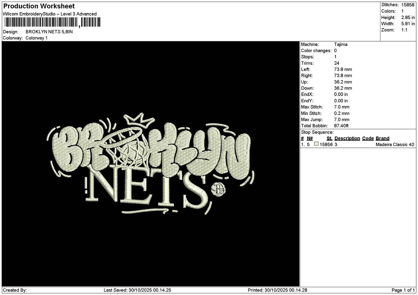 Brooklyntext 2910 Embroidery File 6 sizes