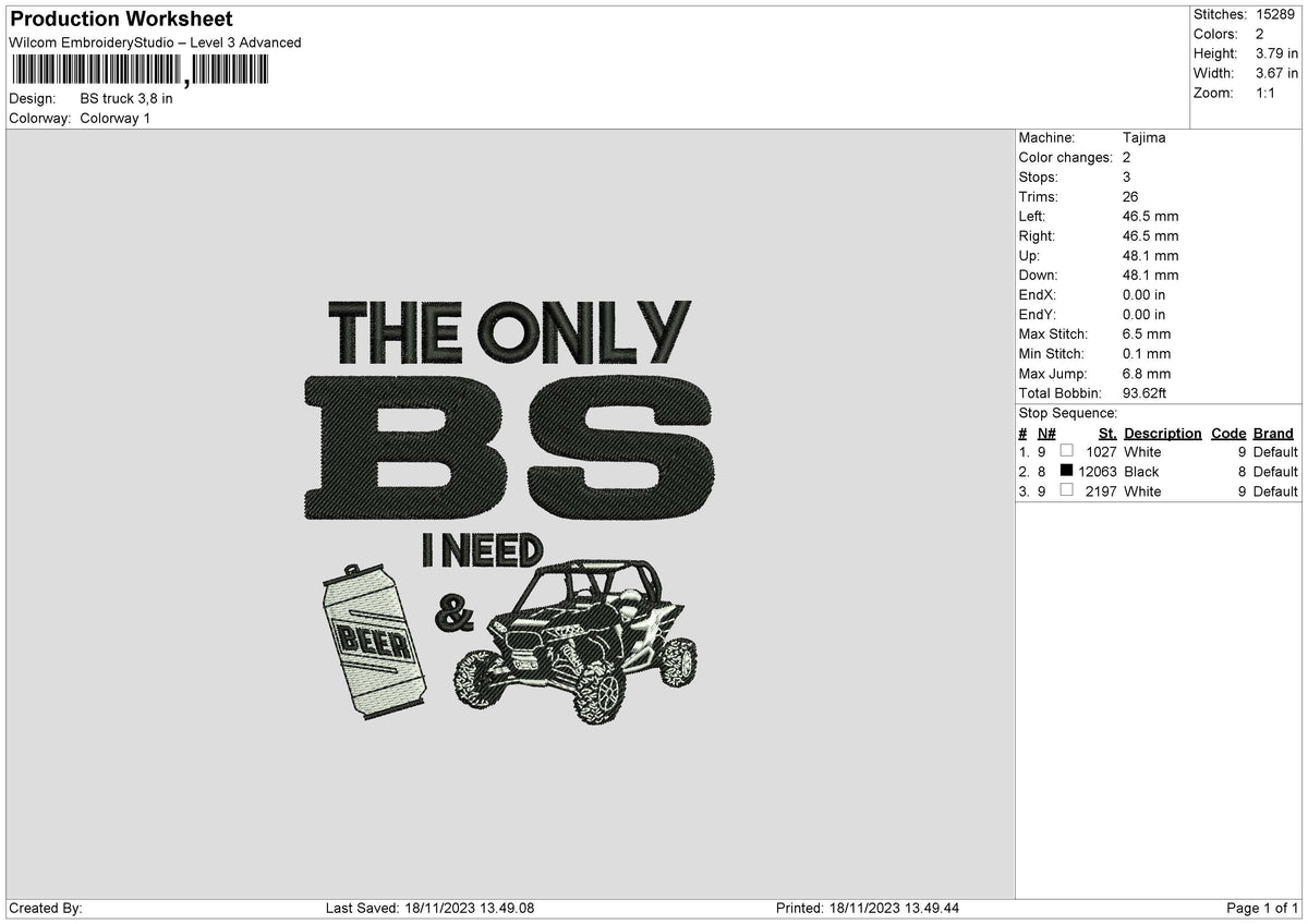 Bs Truck Embroidery File 6 sizes