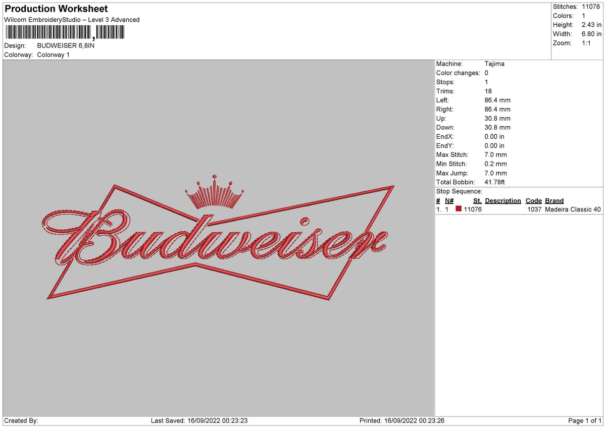 BUDWEISER TEXT Embroidery