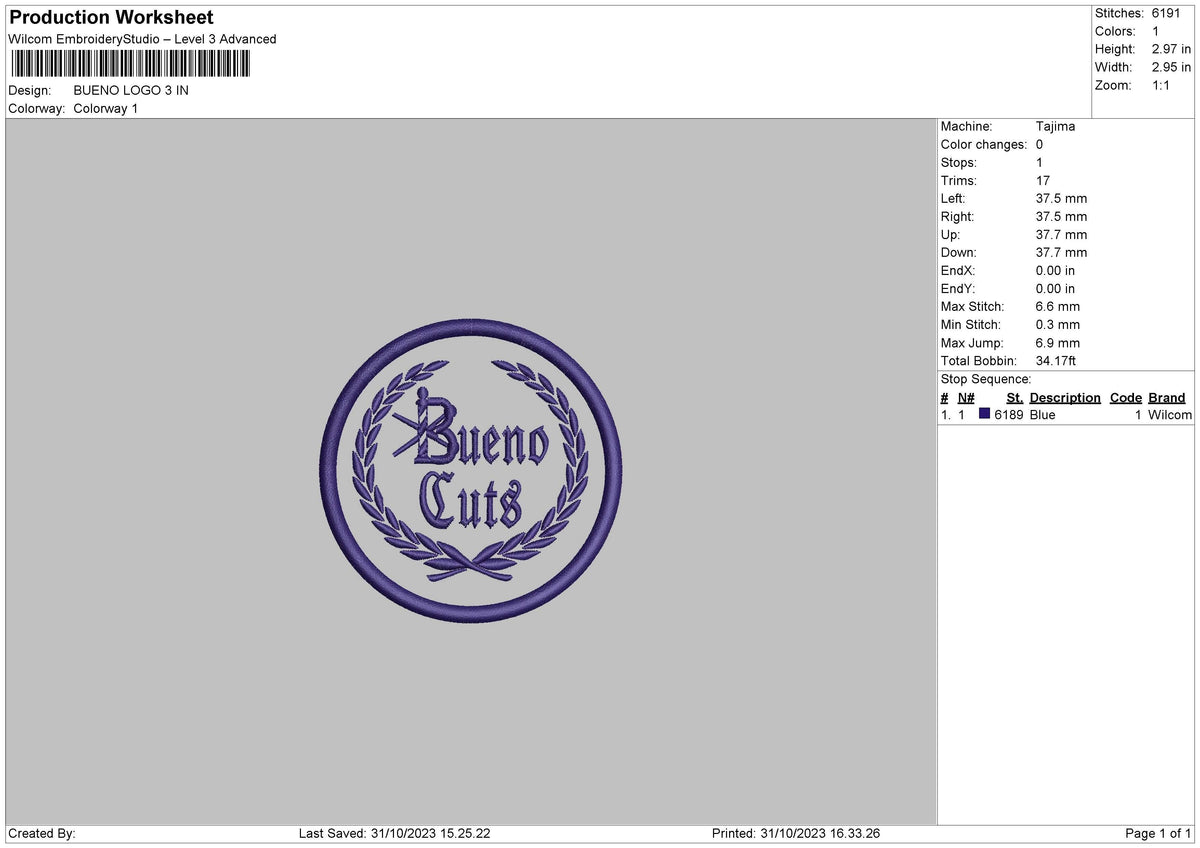 Bueno L Embroidery File 6 sizes