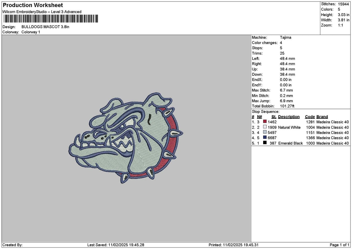 Bulldogs Head 02 Embroidery File 6 sizes