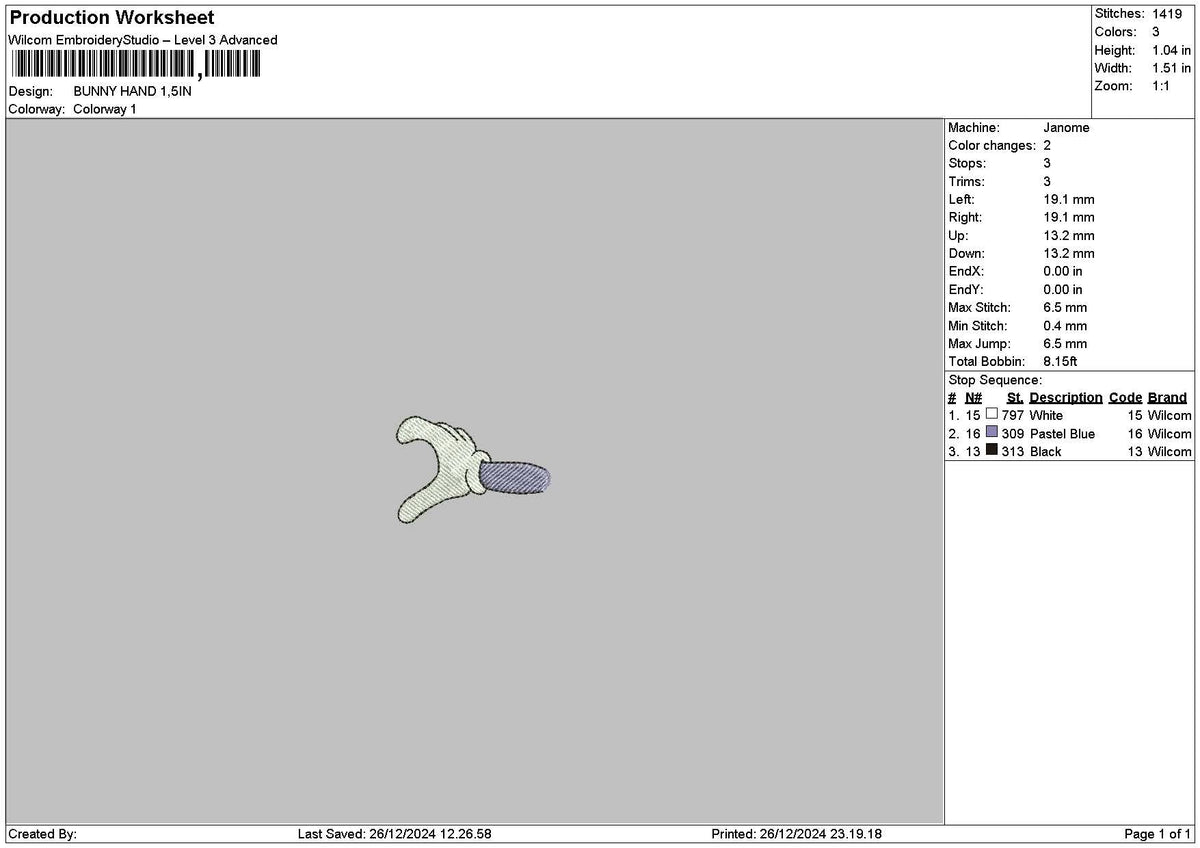 Bunny and 01 Embroidery File 6 sizes