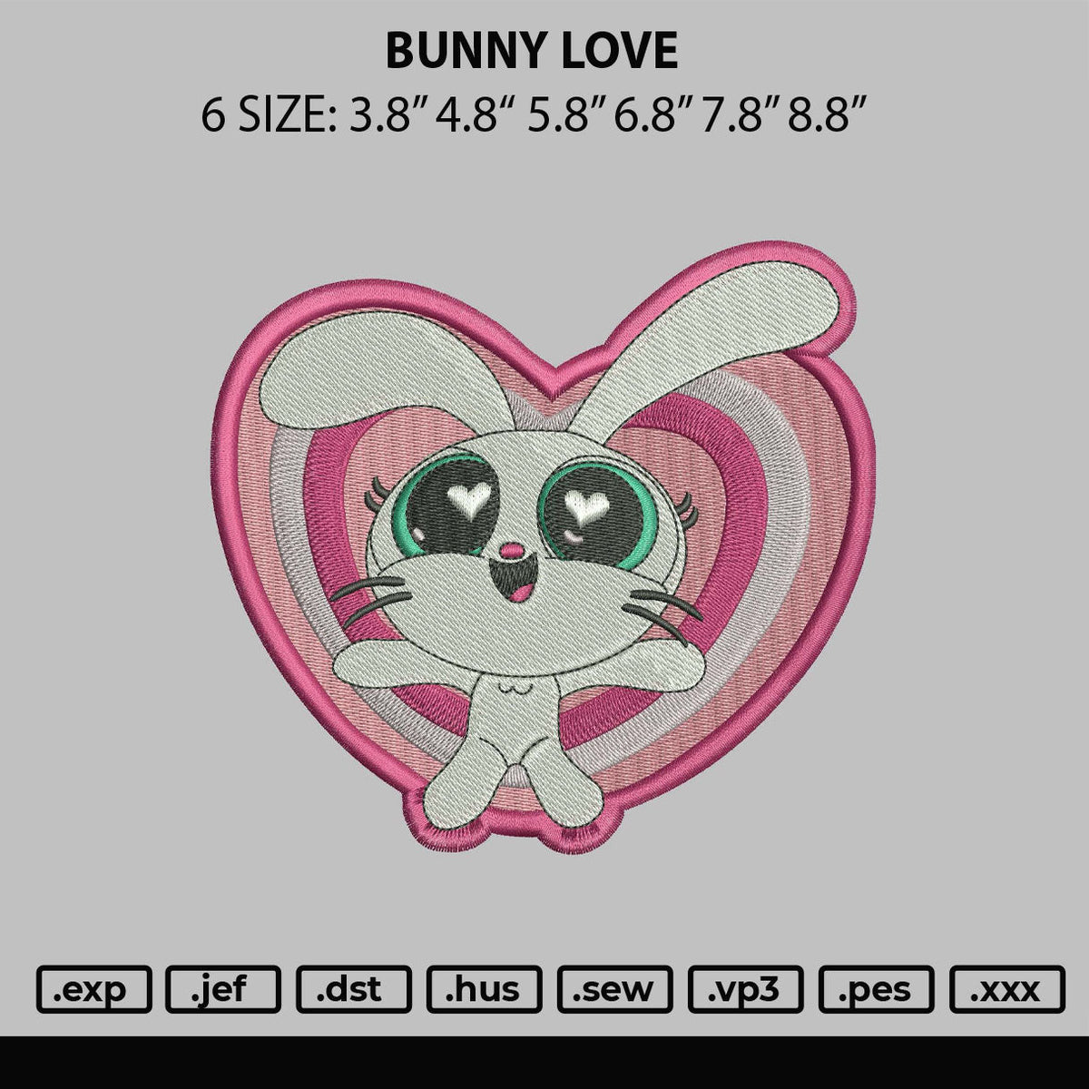 Bunny Love Embroidery File 6 sizes