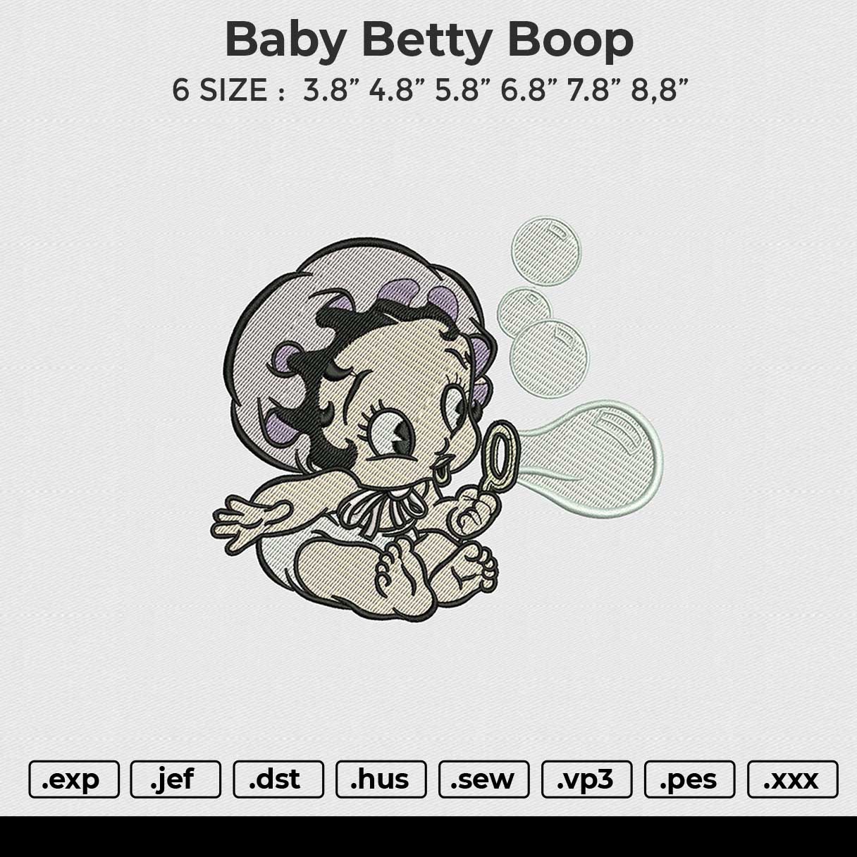 Baby Betty Boop Embroidery File 6 sizes
