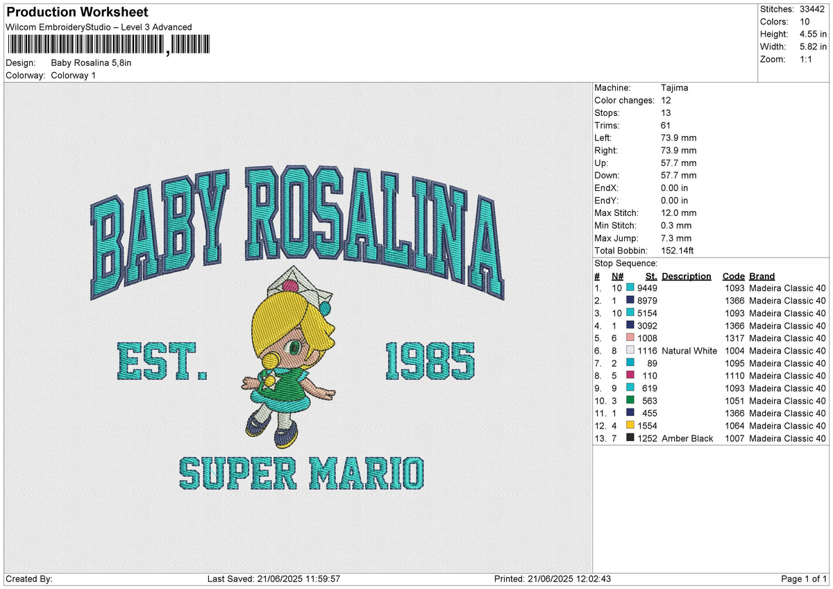 Baby Rosalina Embroidery File 6 size