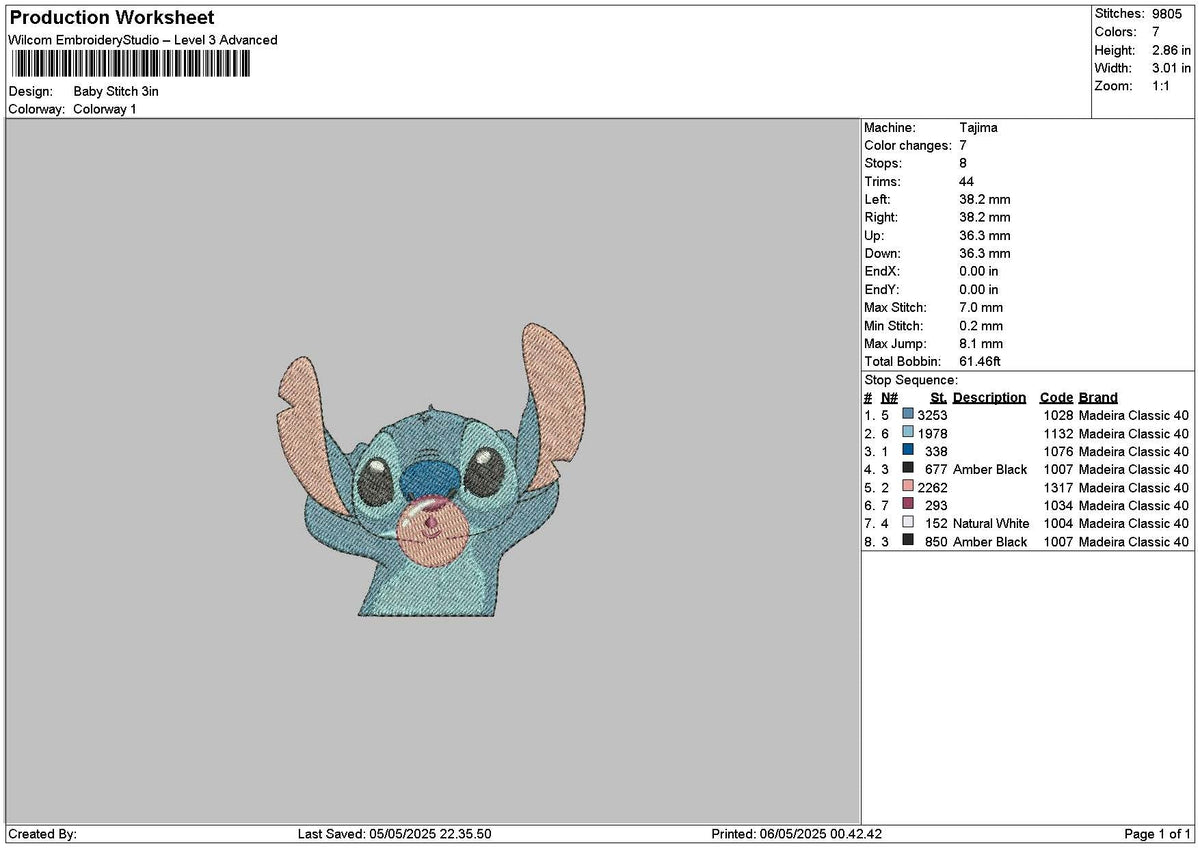 Babystitch 0505 Embroidery File 6 sizes
