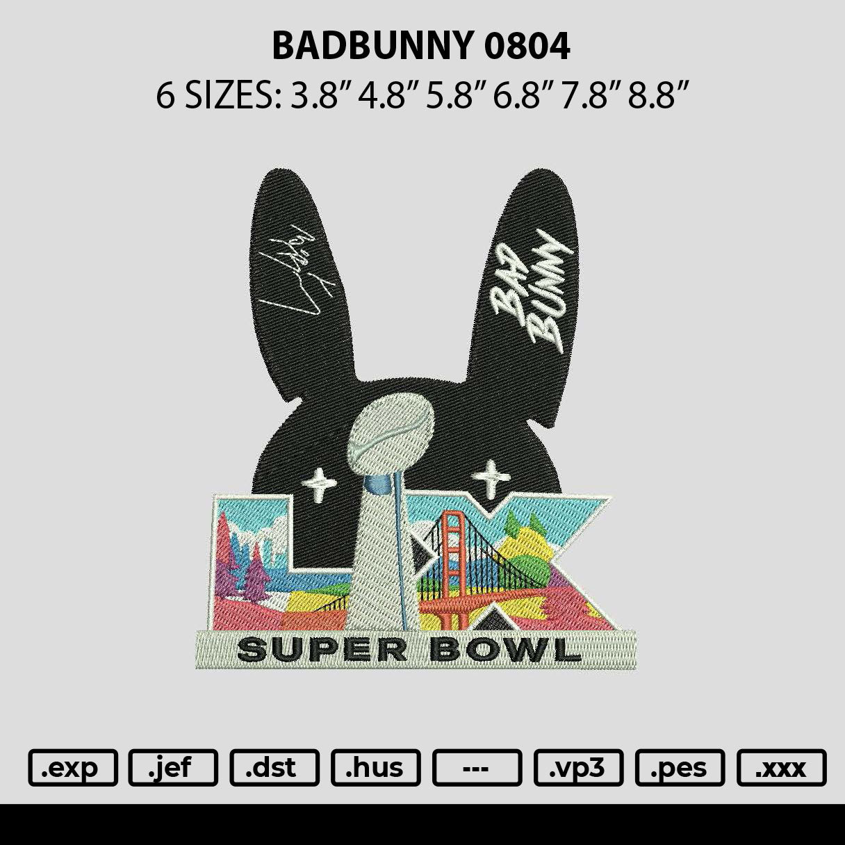 Badbunny 0804 Embroidery File 6 sizes