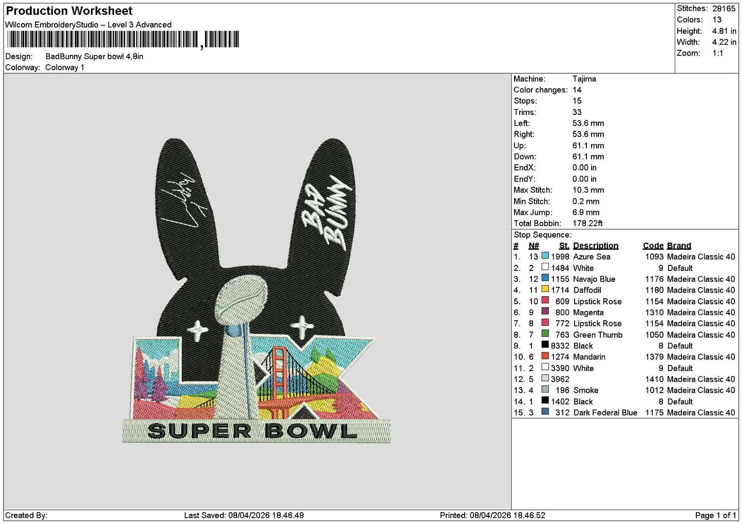 Badbunny 0804 Embroidery File 6 sizes