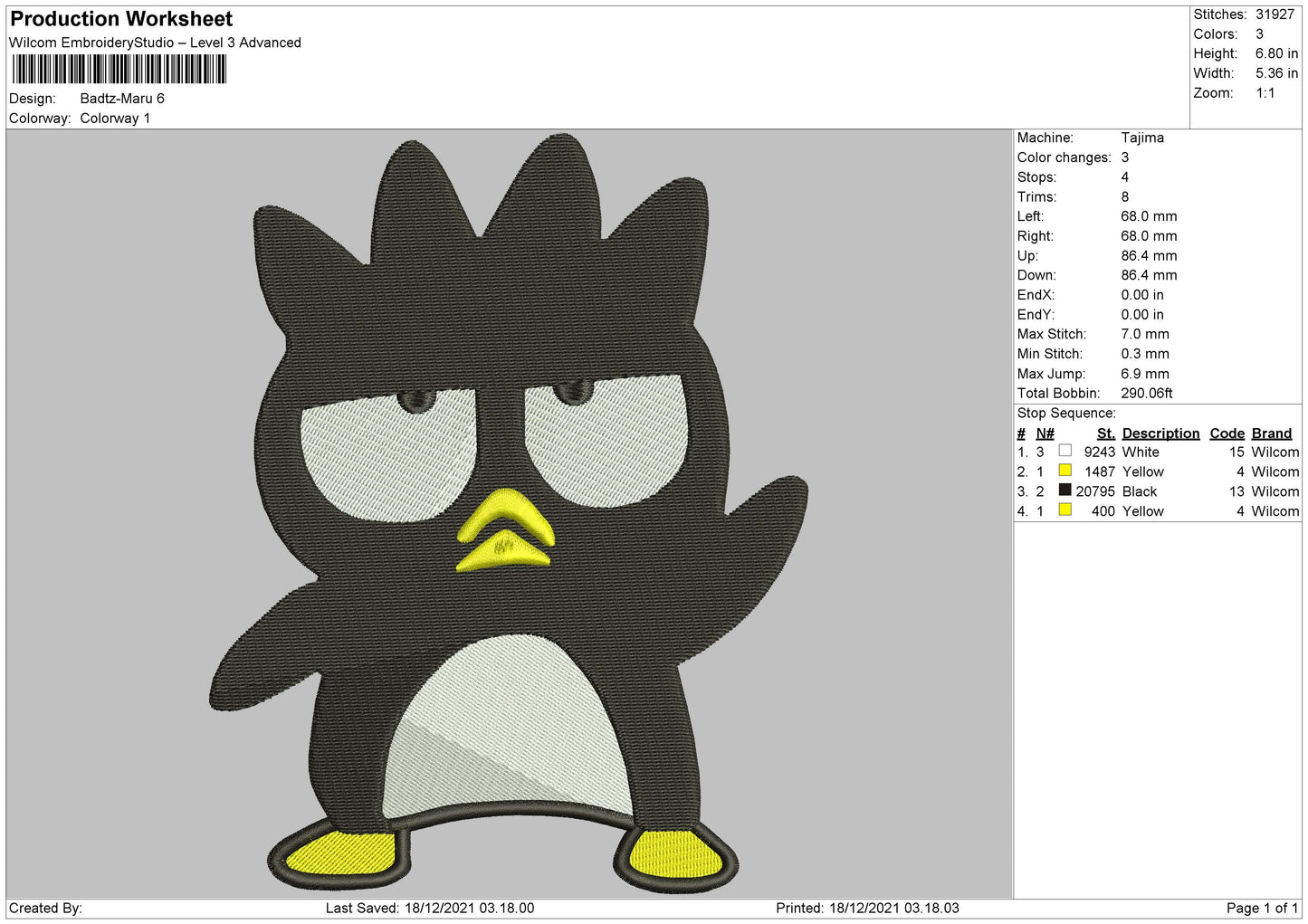 Badtz Maru Embroidery
