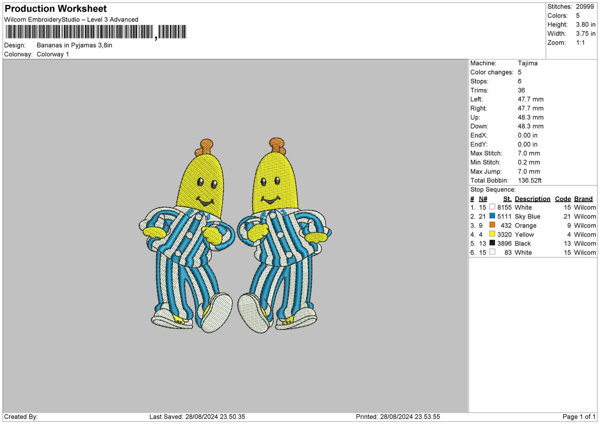Bananas Embroidery File 6 sizes