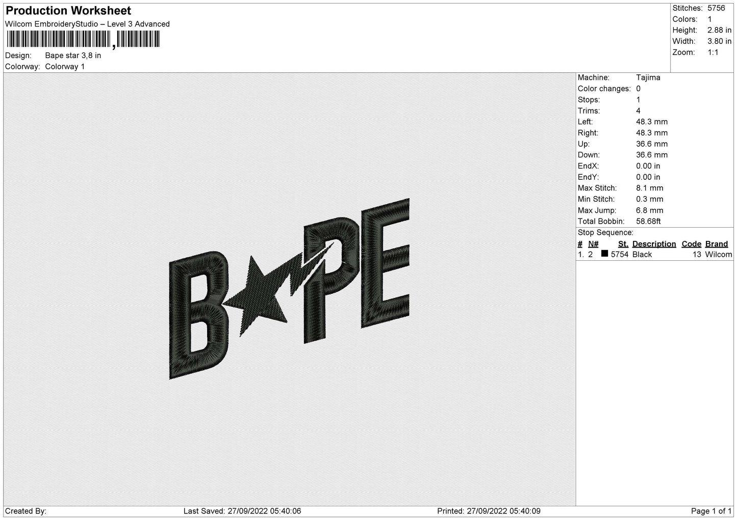 Bape star Embroidery