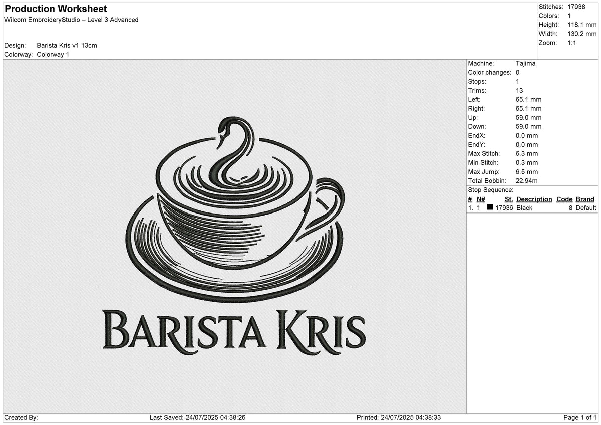 Barista Kris v1 Embroidery File 6 size
