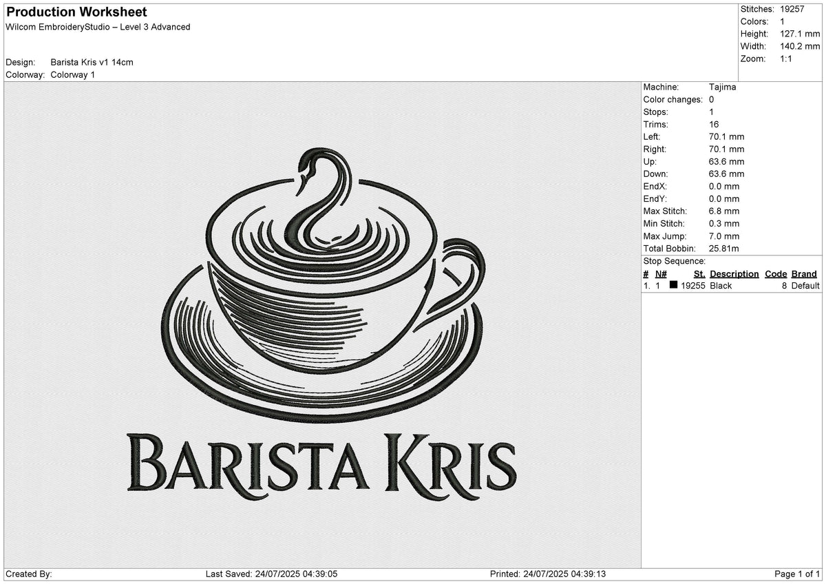 Barista Kris v1 Embroidery File 6 size