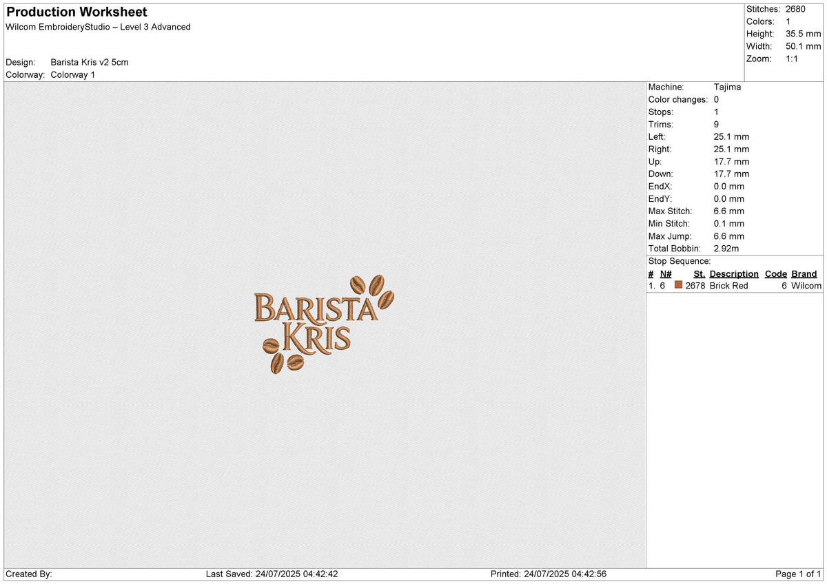 Barista Kris v2 Embroidery File 6 size