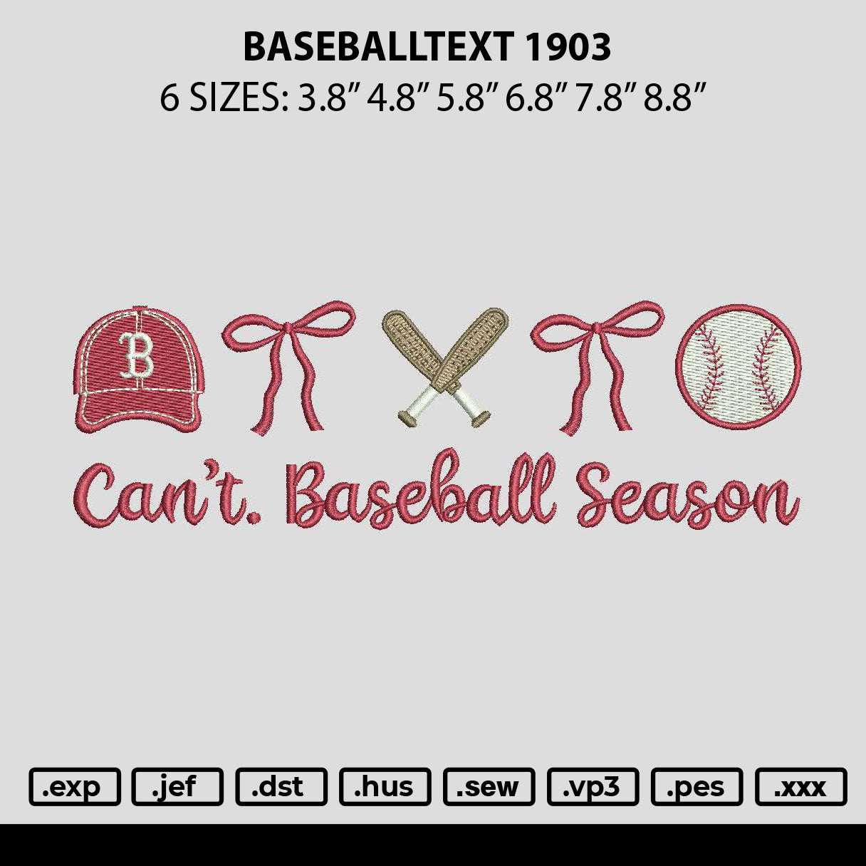 Baseballtext 1903 Embroidery File 6 sizes