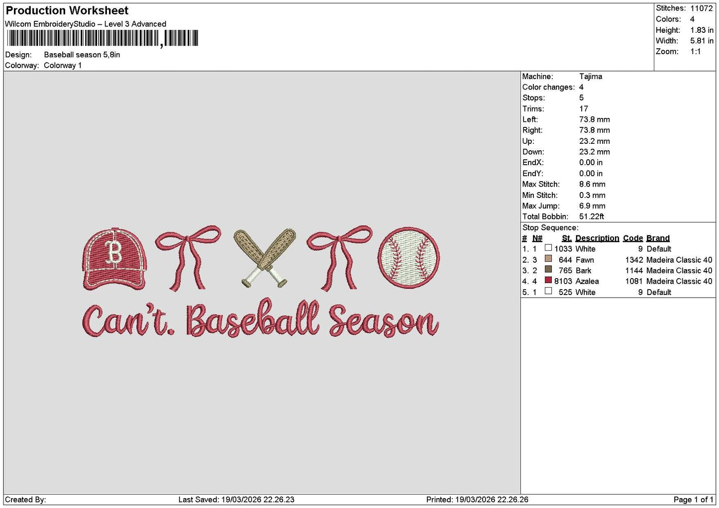 Baseballtext 1903 Embroidery File 6 sizes