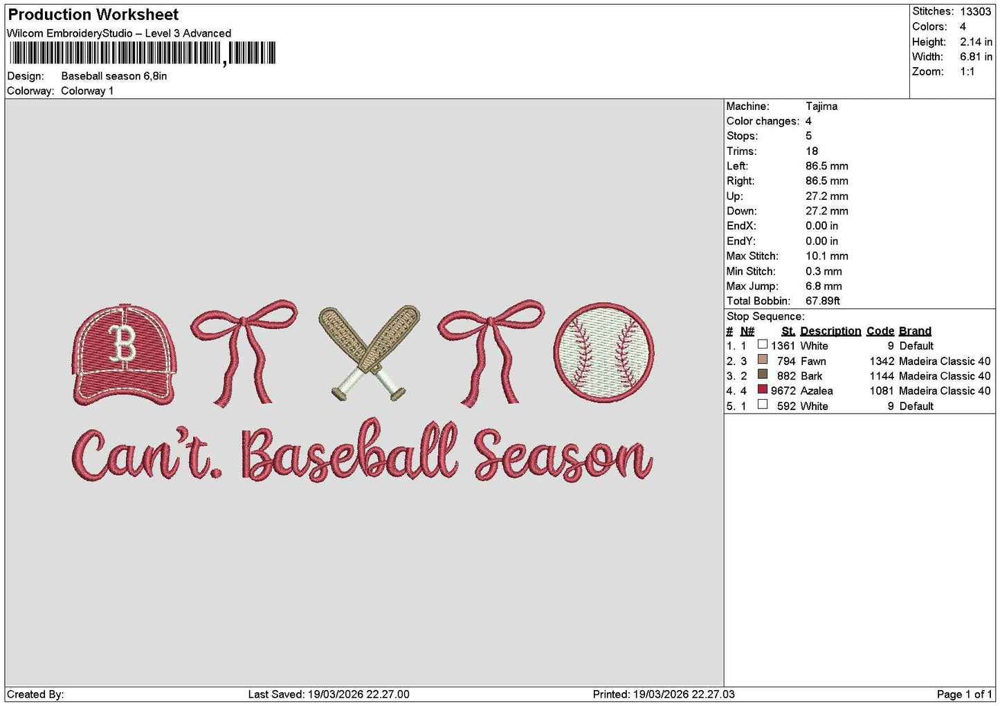 Baseballtext 1903 Embroidery File 6 sizes