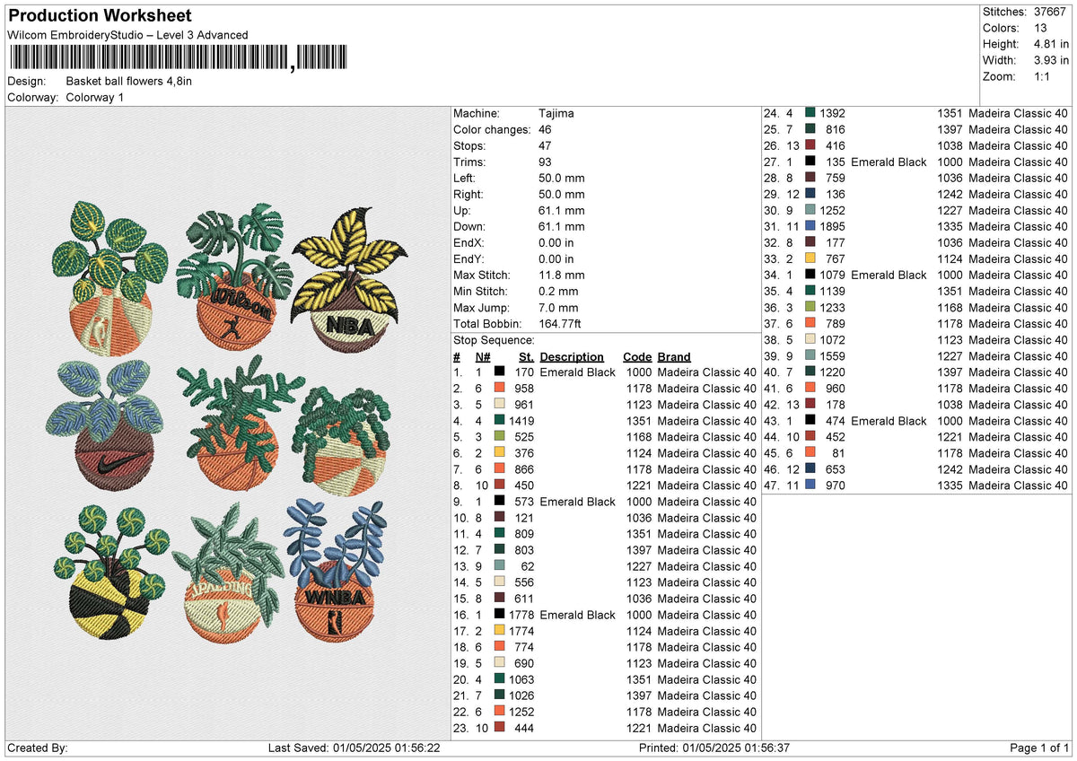 Basket ball flowers Embroidery File 6 size