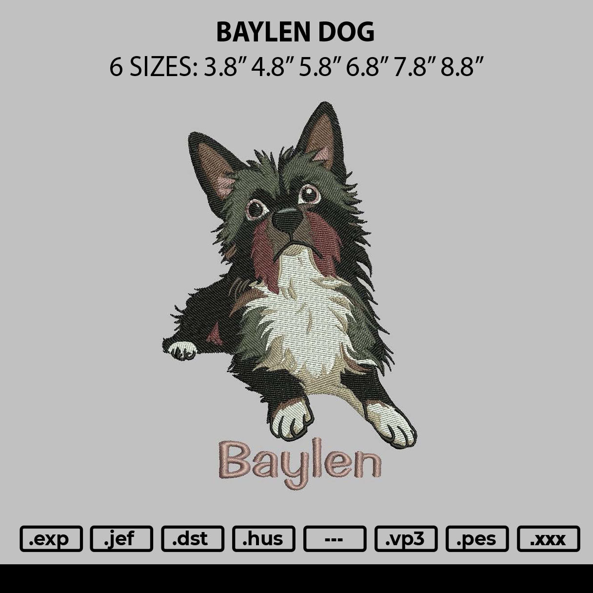 Baylen Dog Embroidery File 6 sizes
