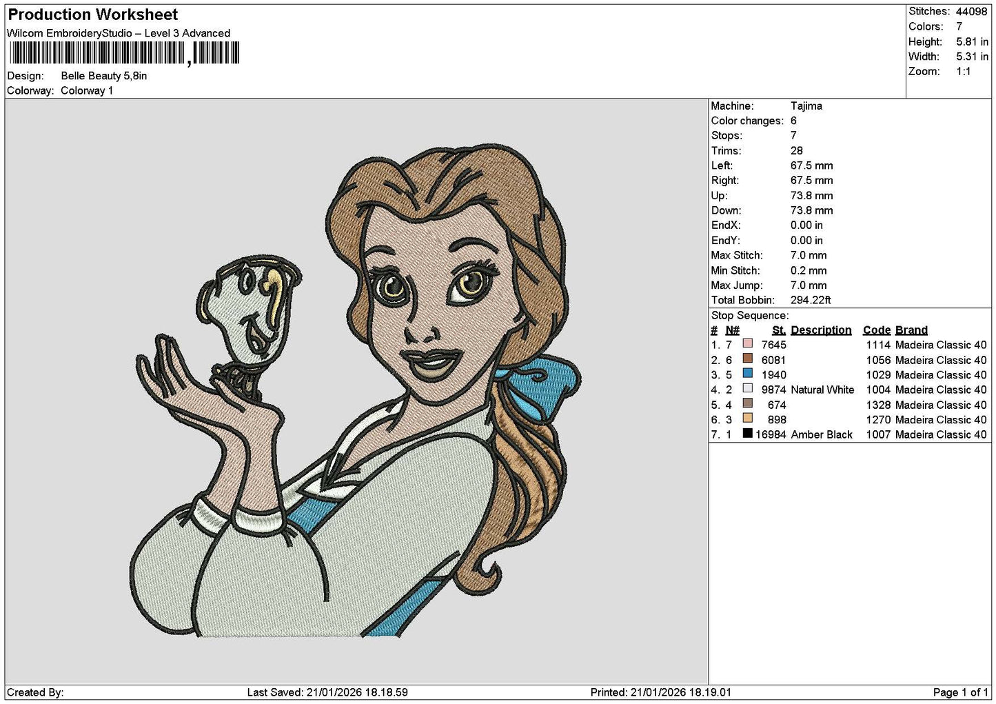 Belle2101 Embroidery File 6 sizes