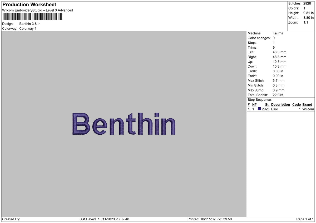 Benthin Embroidery File 6 sizes