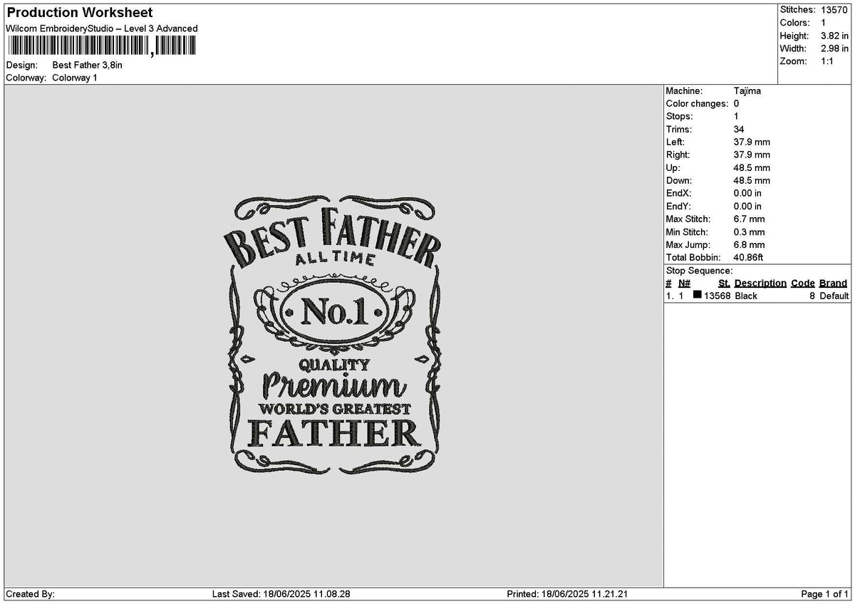 Fathertext 1806 Embroidery File 6 sizes