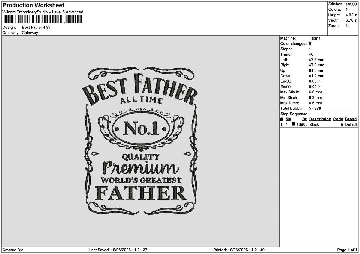 Fathertext 1806 Embroidery File 6 sizes