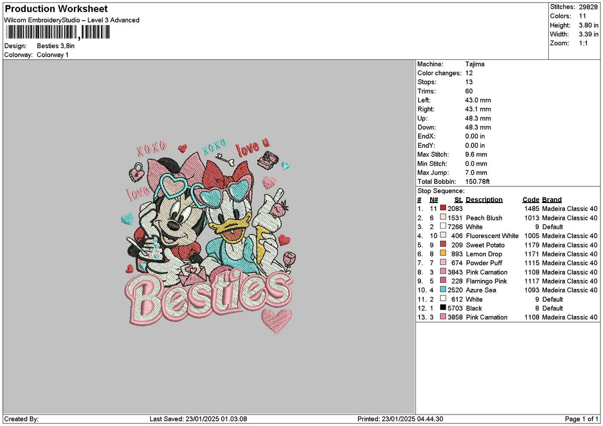 Mickeyduck 01 Embroidery File 6 sizes