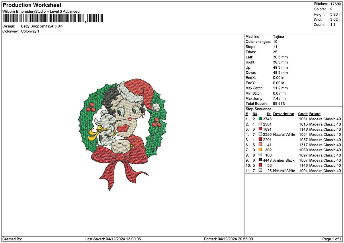 Bettyxmas 0412 Embroidery File 6 sizes