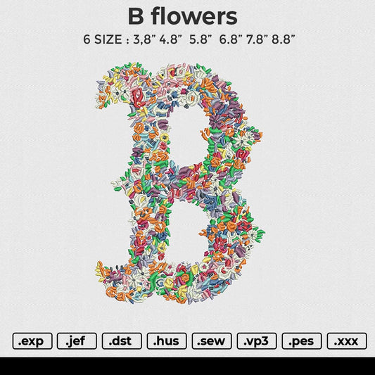 B flowers Embroidery File 6 size